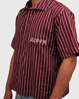 wine red stripe boxy shirt