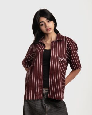 wine red stripe boxy shirt