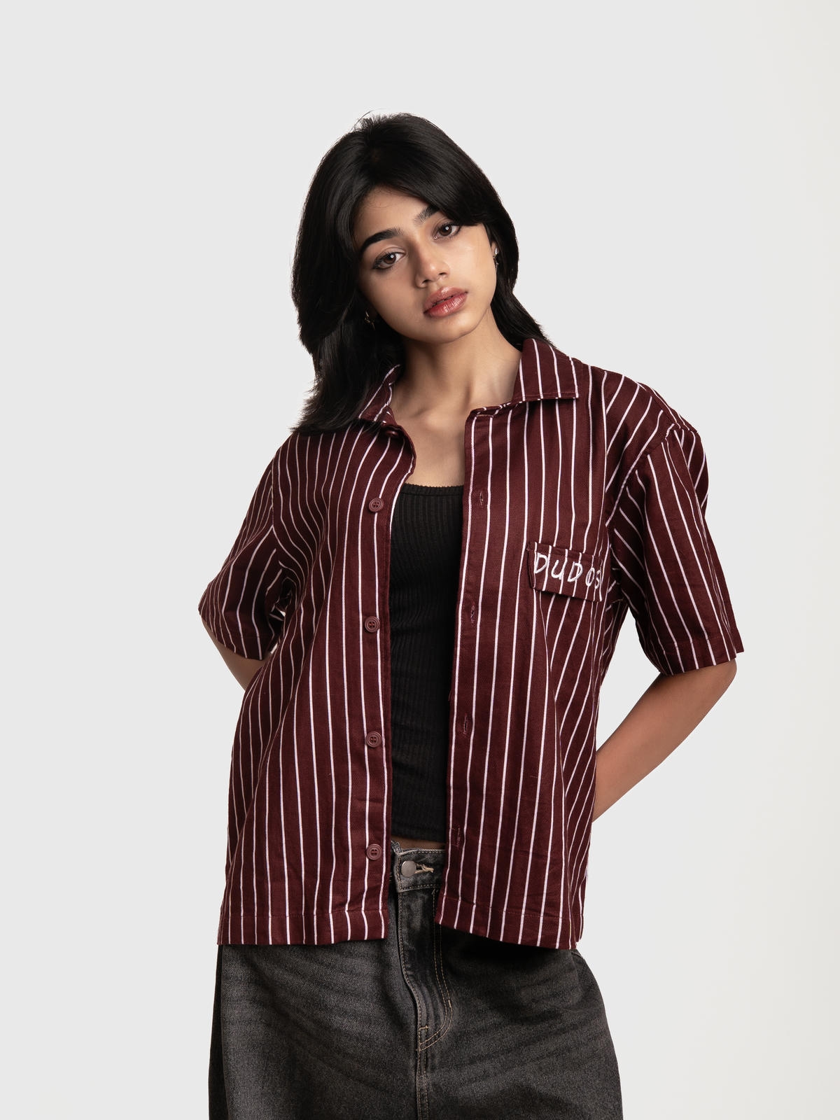 wine red stripe boxy shirt wine red stripe boxy shirt