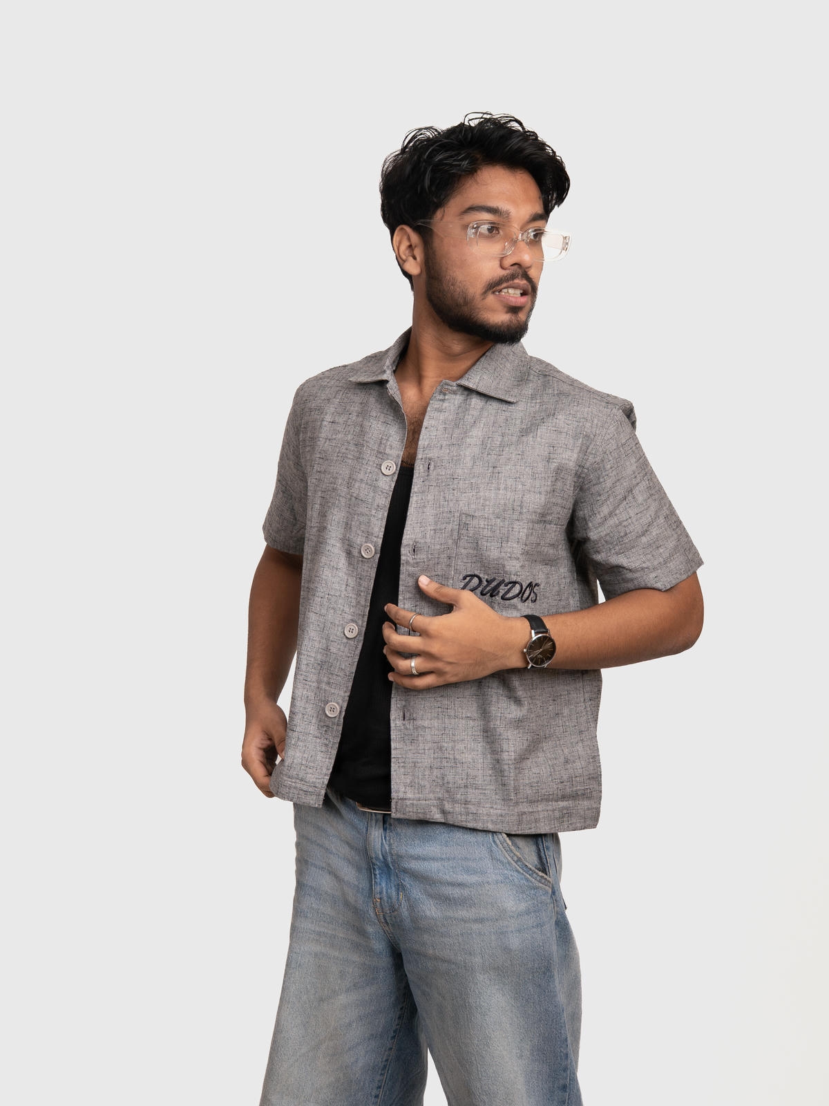 grey textured boxy shirt grey textured boxy shirt