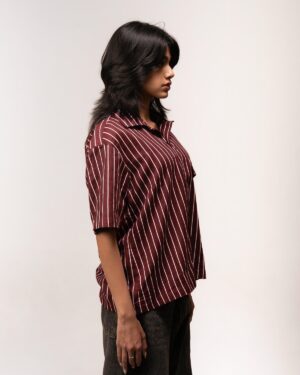 wine red stripe boxy shirt