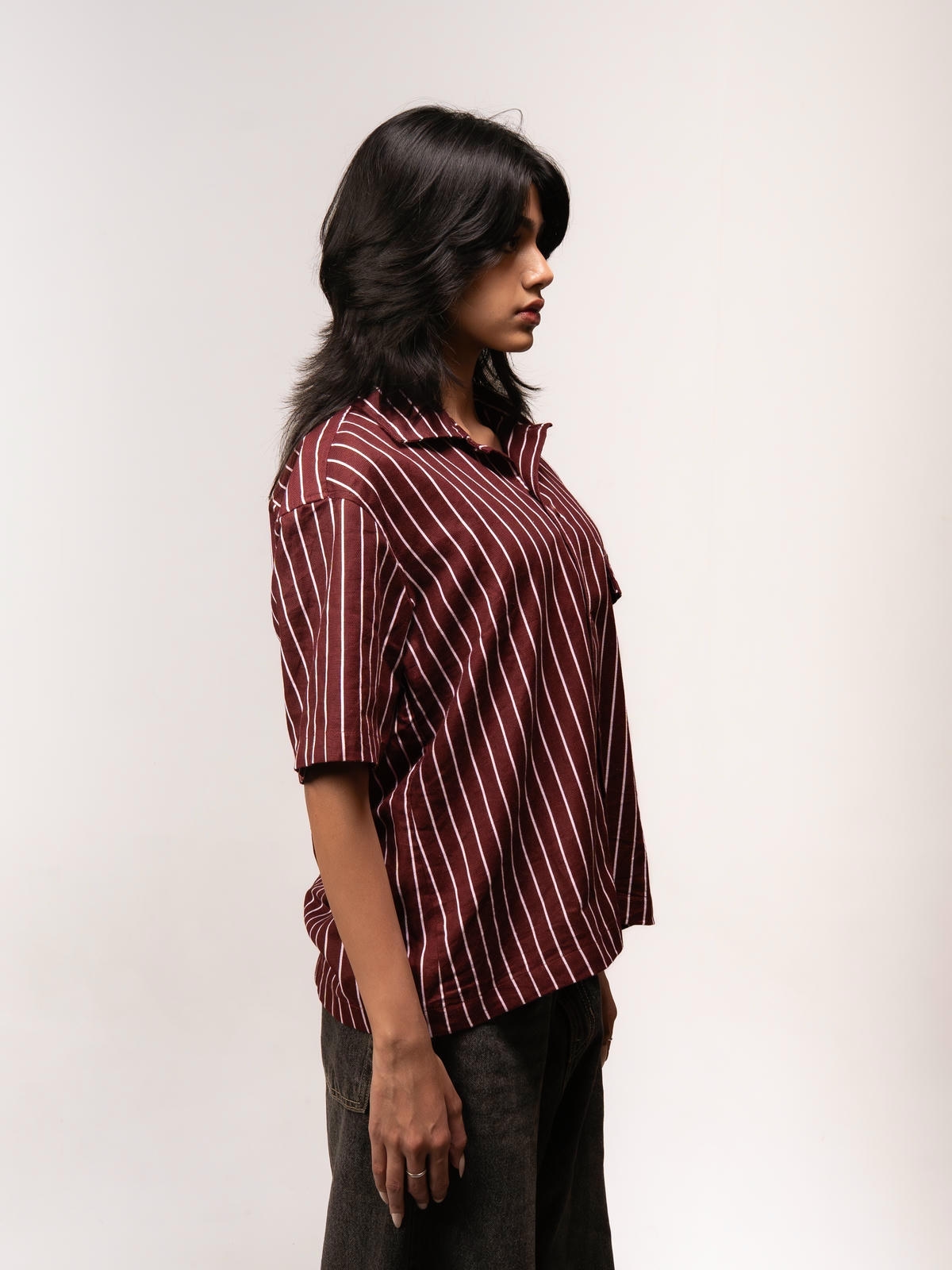 wine red stripe boxy shirt wine red stripe boxy shirt