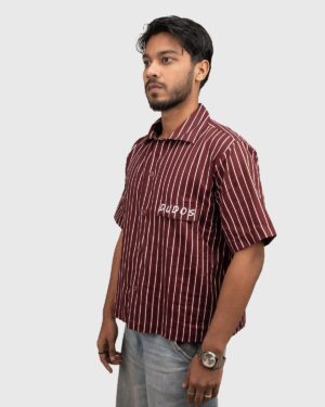wine red stripe boxy shirt