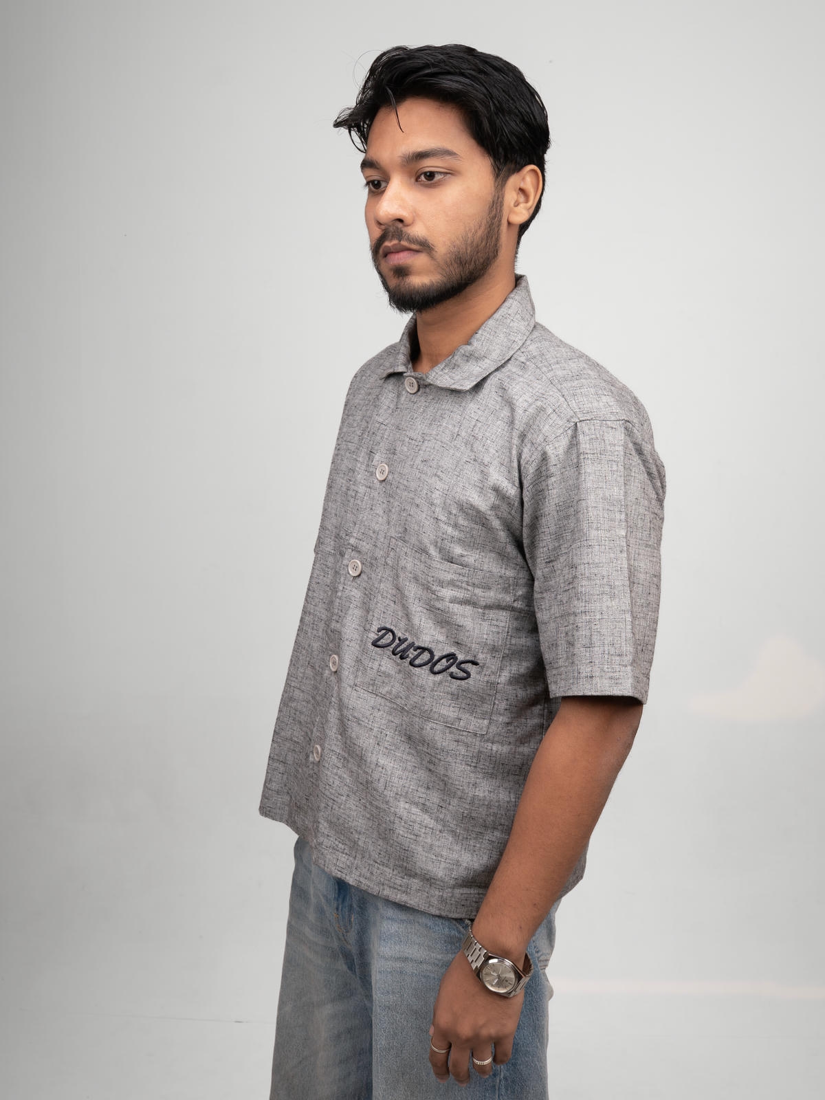 grey textured boxy shirt grey textured boxy shirt