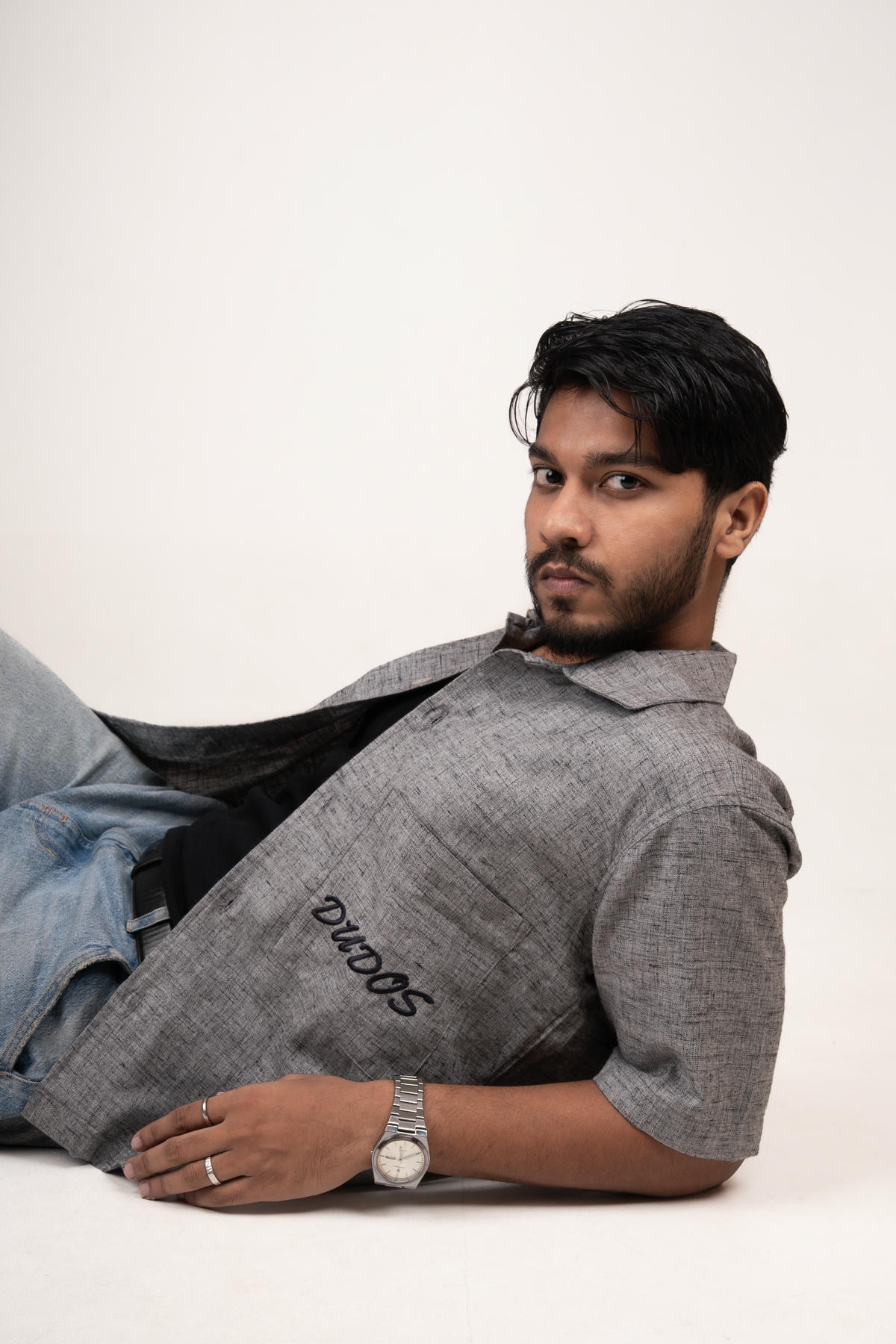 grey textured boxy shirt grey textured boxy shirt
