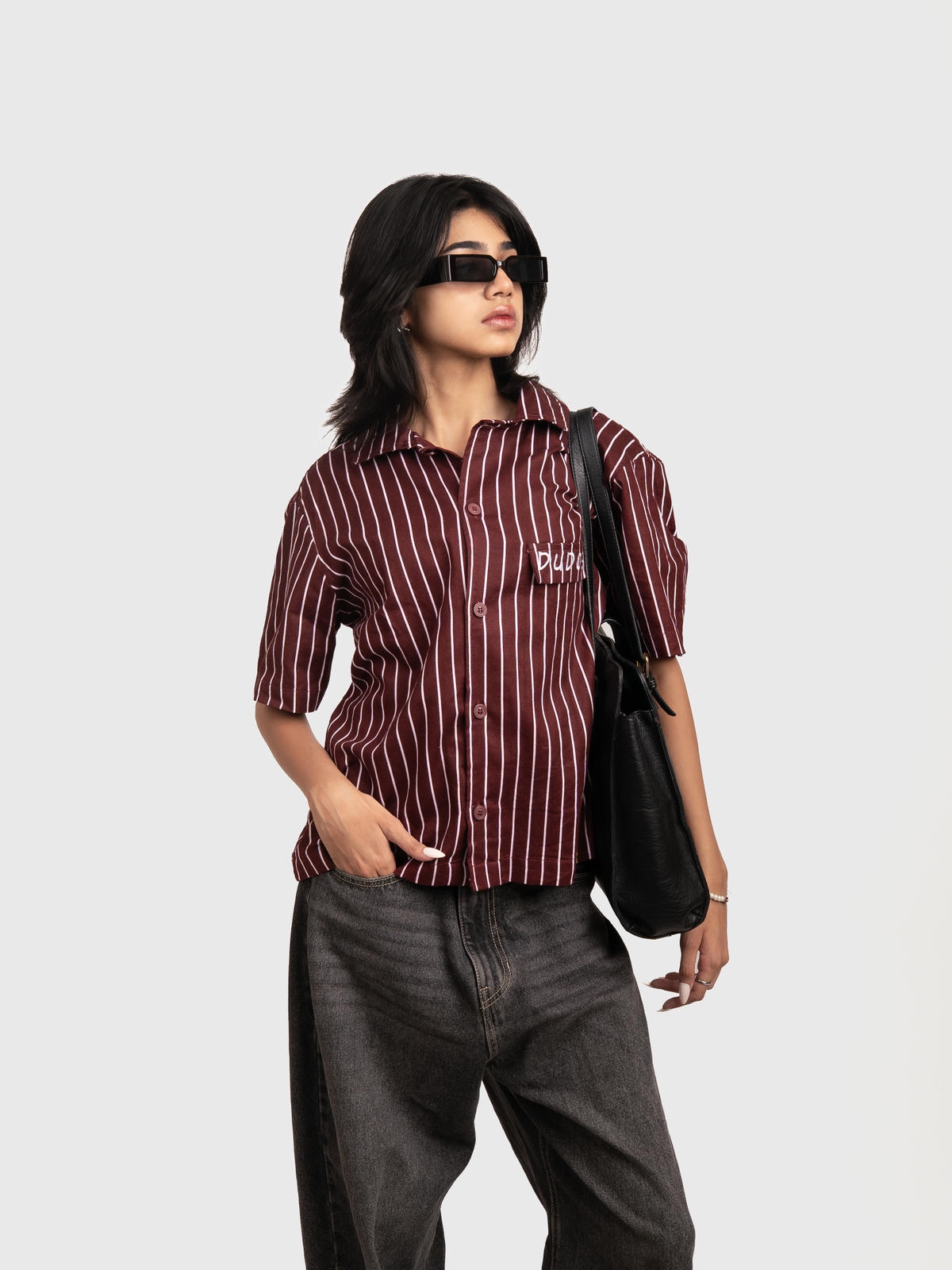 wine red stripe boxy shirt wine red stripe boxy shirt